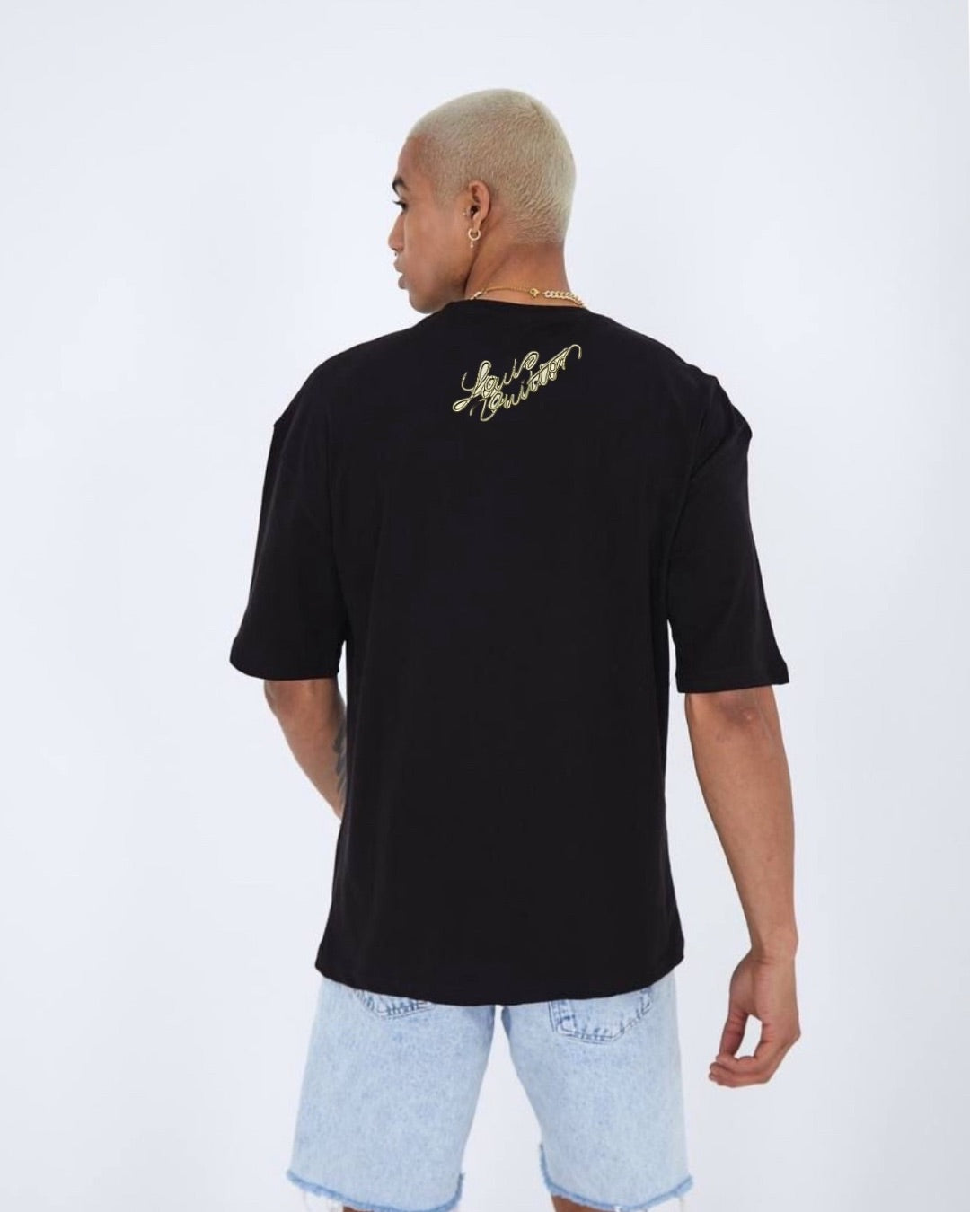 Golden Vuitton Unisex Exclusive Oversized Tee - Black