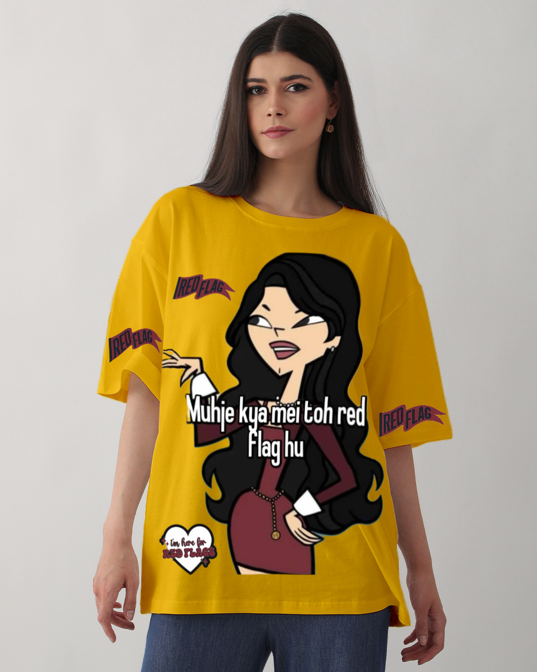 Pack of 2 Women's Oversized Tees - Camera Design & Red Flag