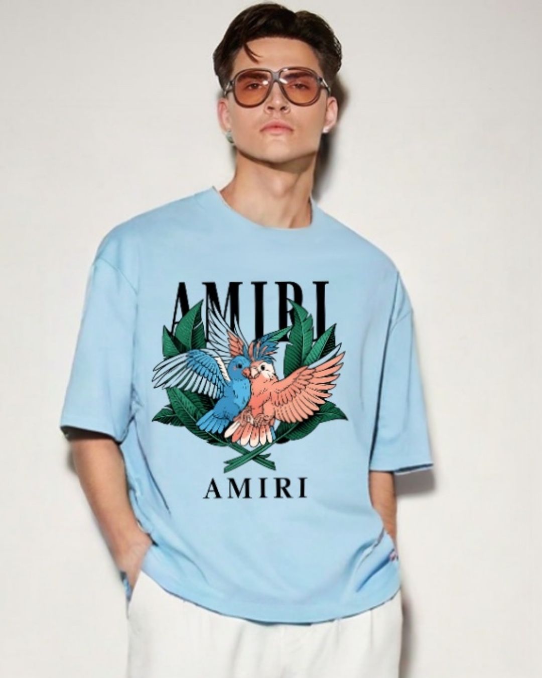 MEN'S AMIRI BIRDS OVERSIZED TSHIRT (BLUE )