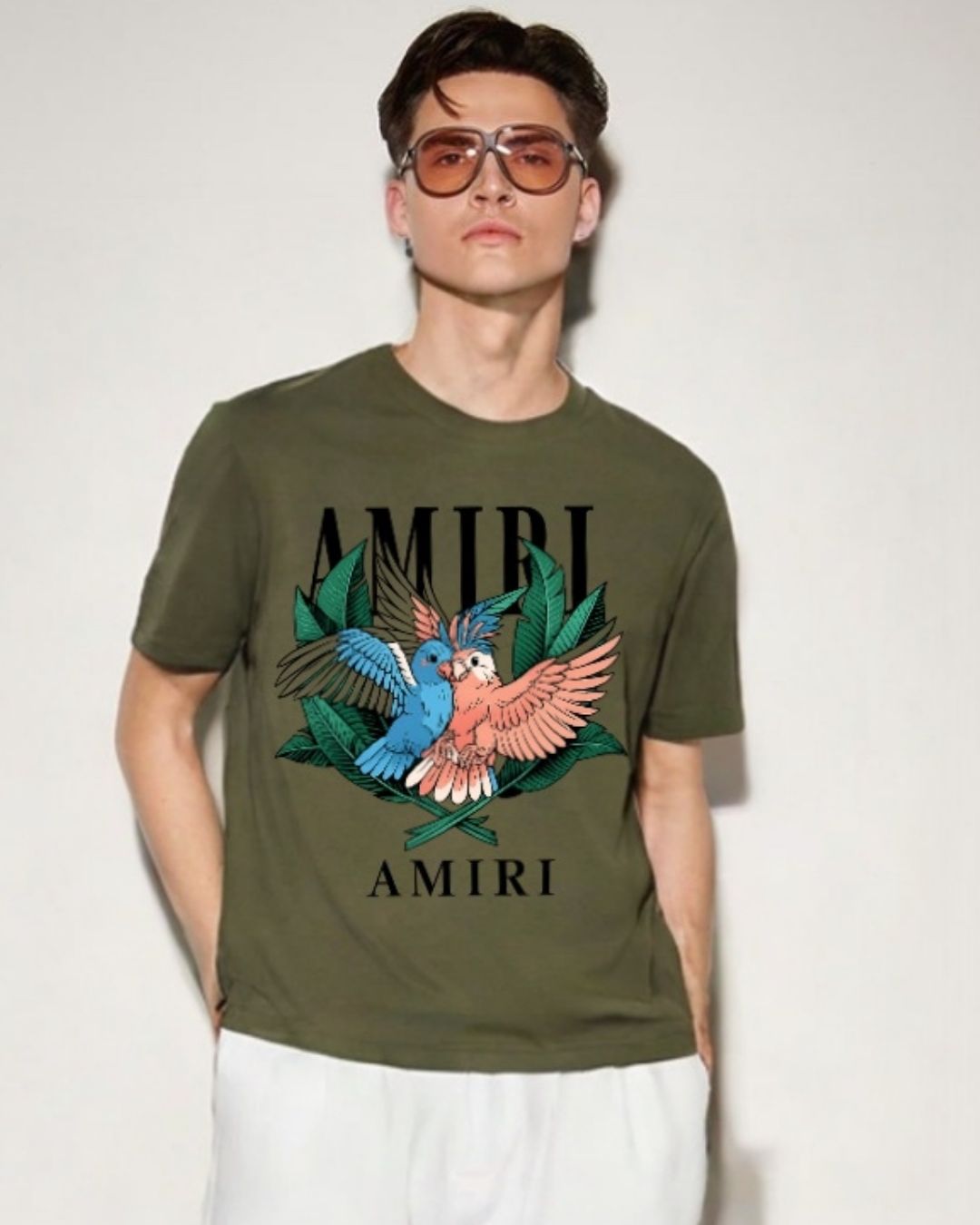 MEN'S AMIRI BIRDS OVERSIZED TSHIRT (OLIVE )
