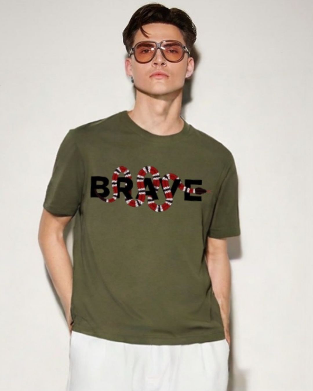 MEN'S BRAVE SNAKE OVERSIZED TSHIRT (OLIVE )