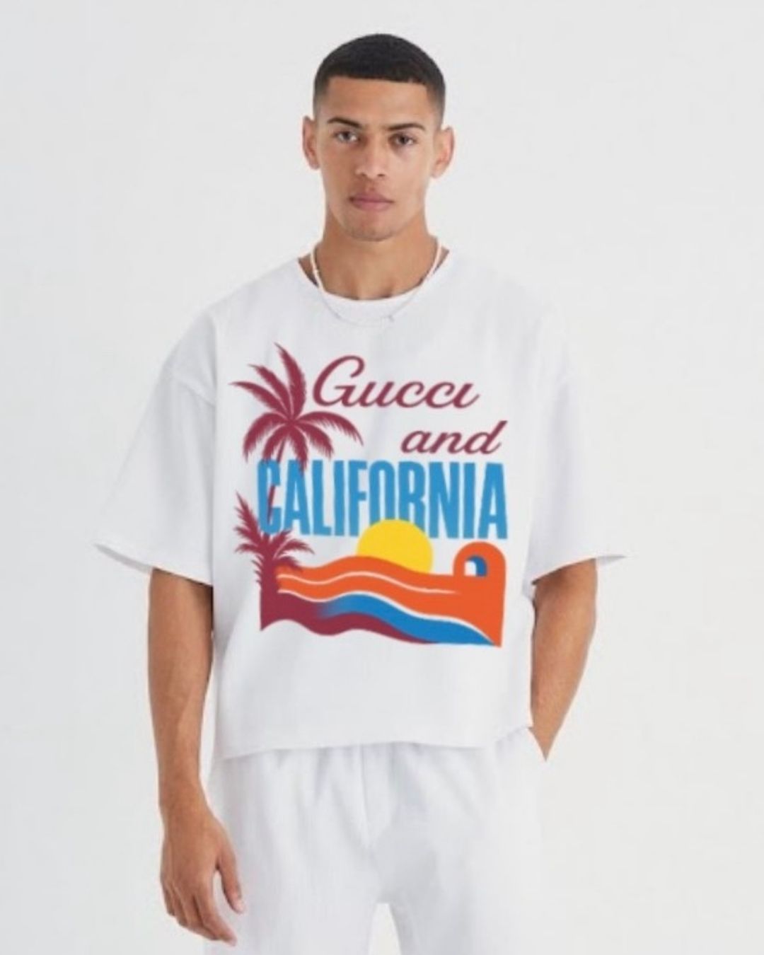MEN'S CALIFORNIA GUCCI OVERSIZED TSHIRT (WHITE)