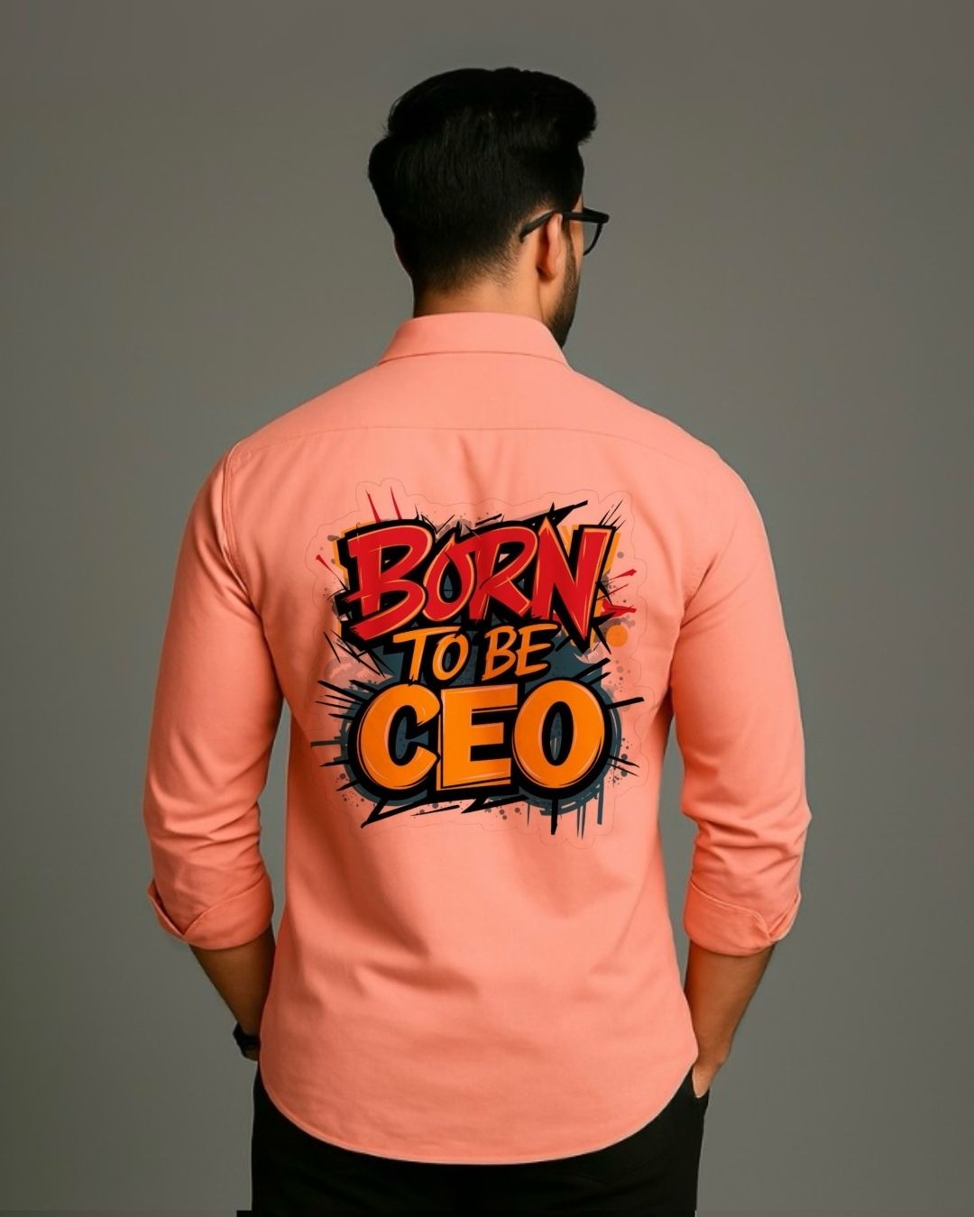 MEN'S CEO VISION FULL SLEEVE PEACH SHIRT