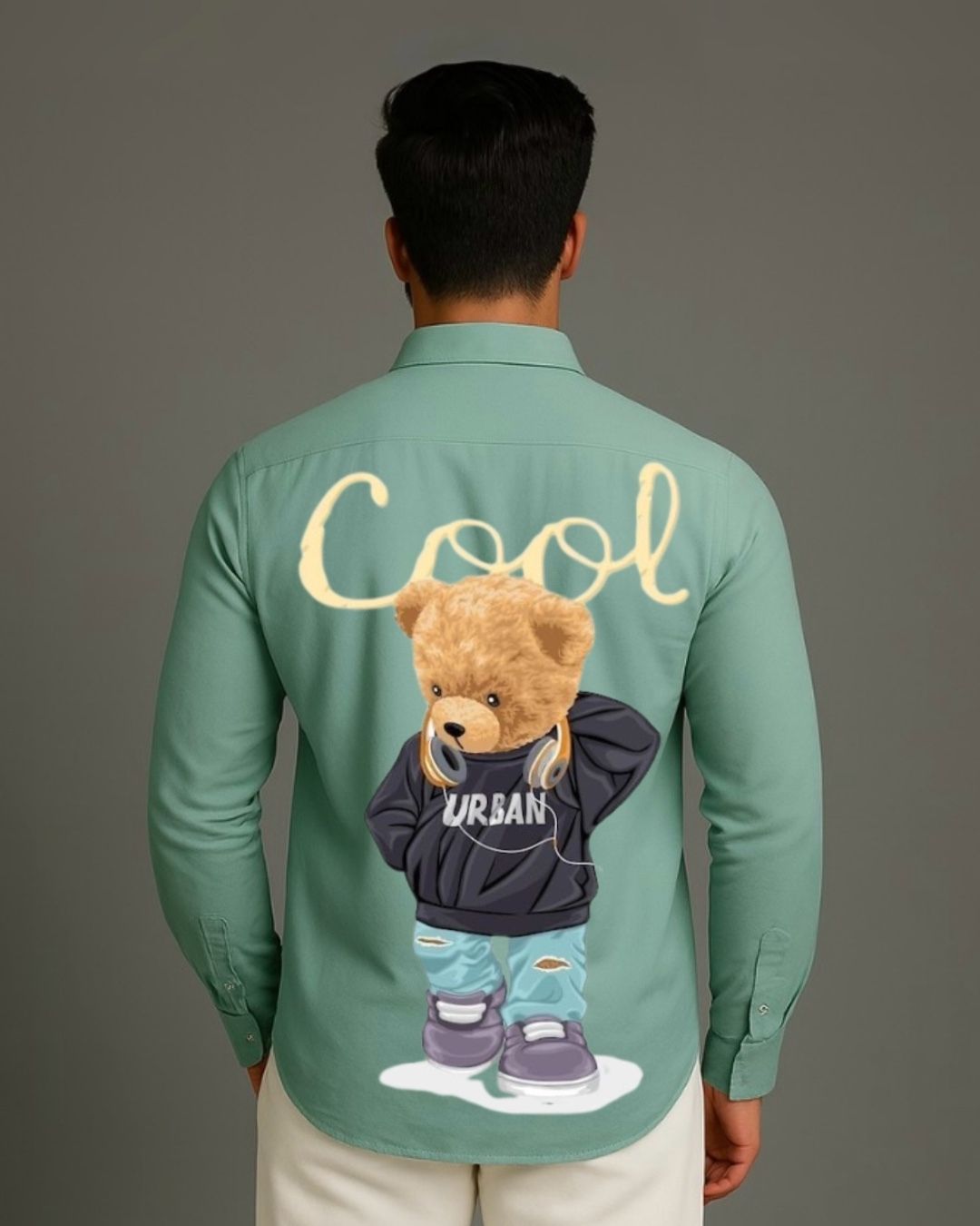 MEN'S COOL BEAR FULL SLEEVE GREEN SHIRT