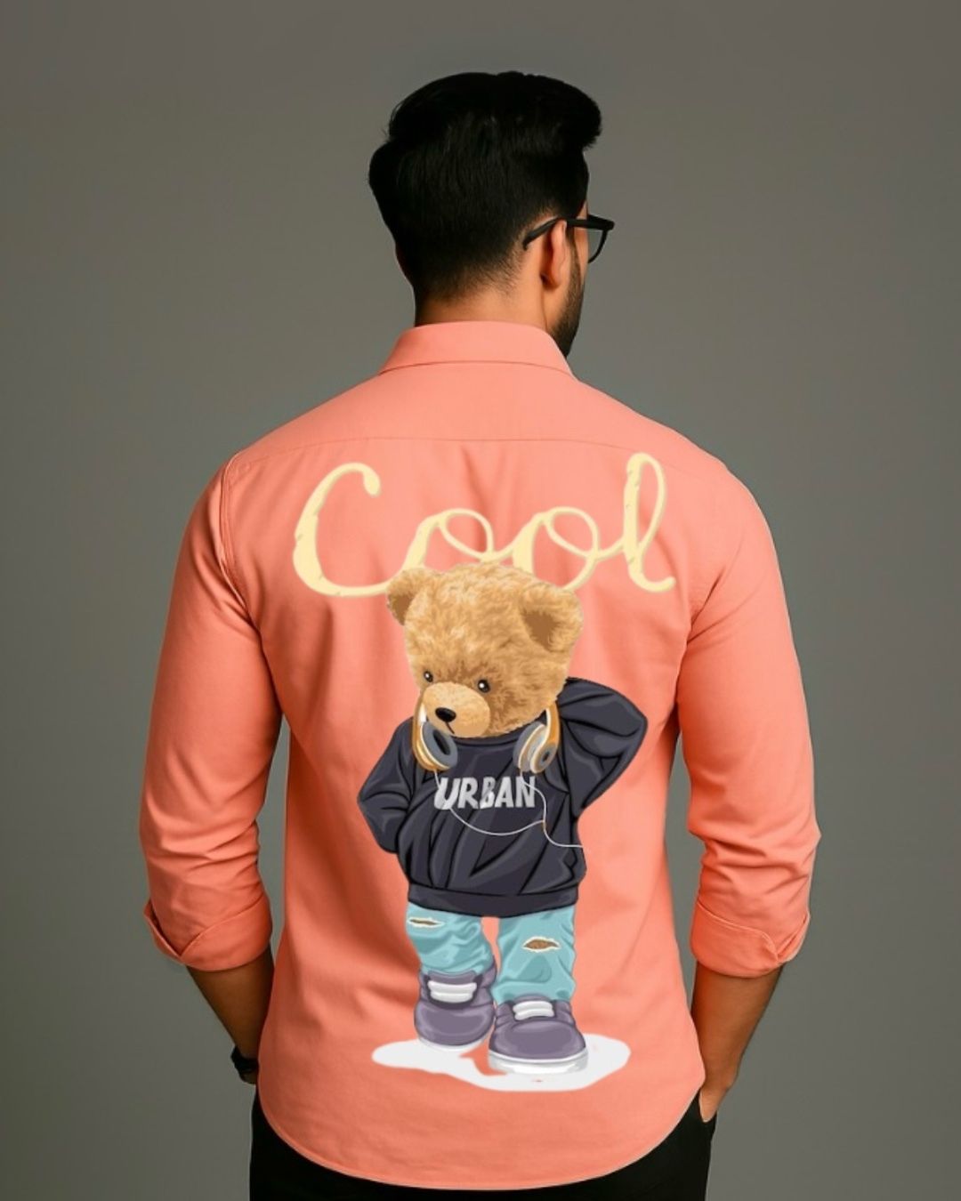 MEN'S COOL BEAR FULL SLEEVE PEACH SHIRT