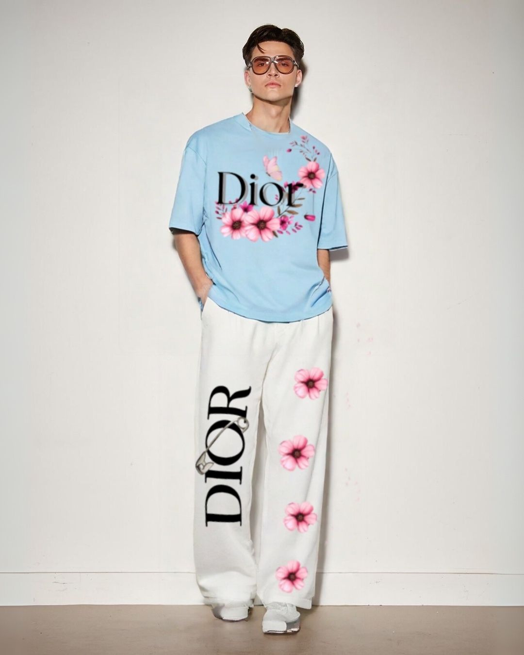 MEN'S DIOR FLOWER PIN CORDS (BLUE AND WHITE)