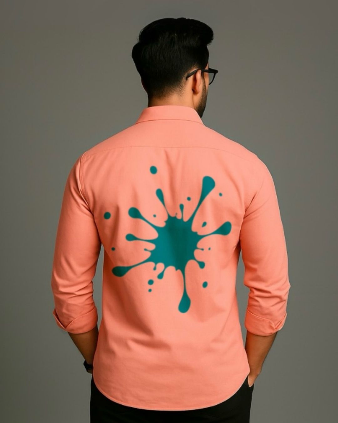 MEN’S EVIL EYE FULL SLEEVE PEACH SHIRT