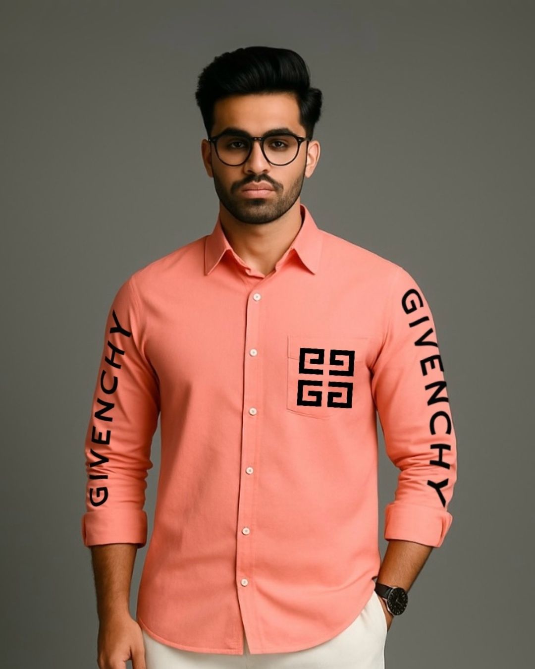 MEN'S GIVENCHY STYLE FULL SLEEVE PEACH SHIRT