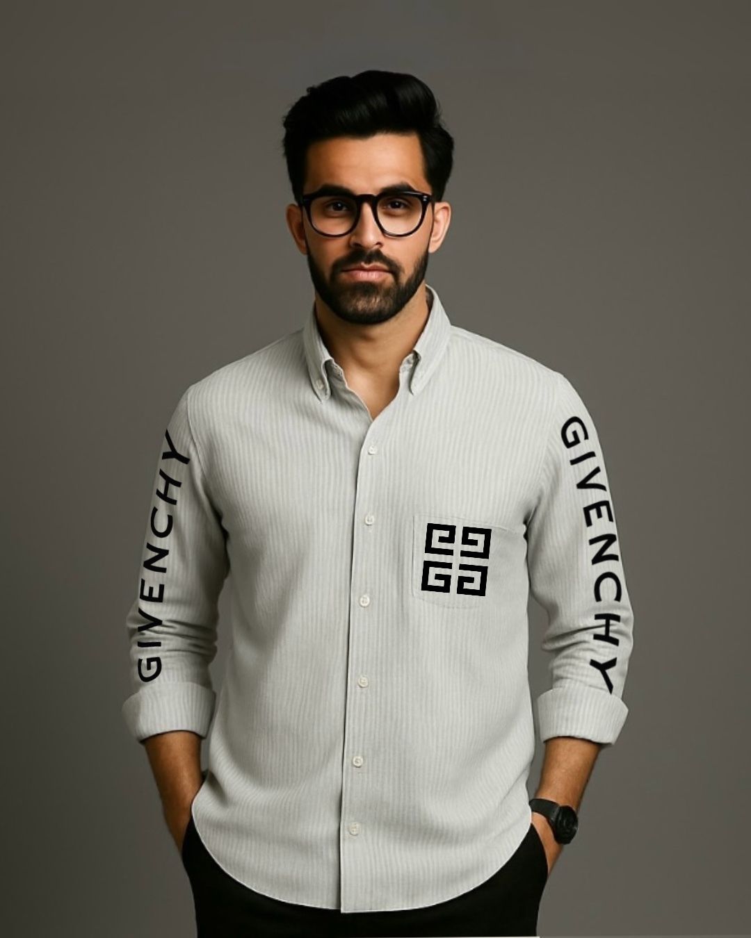 MEN'S GIVENCHY STYLE FULL SLEEVE STRIPE SHIRT