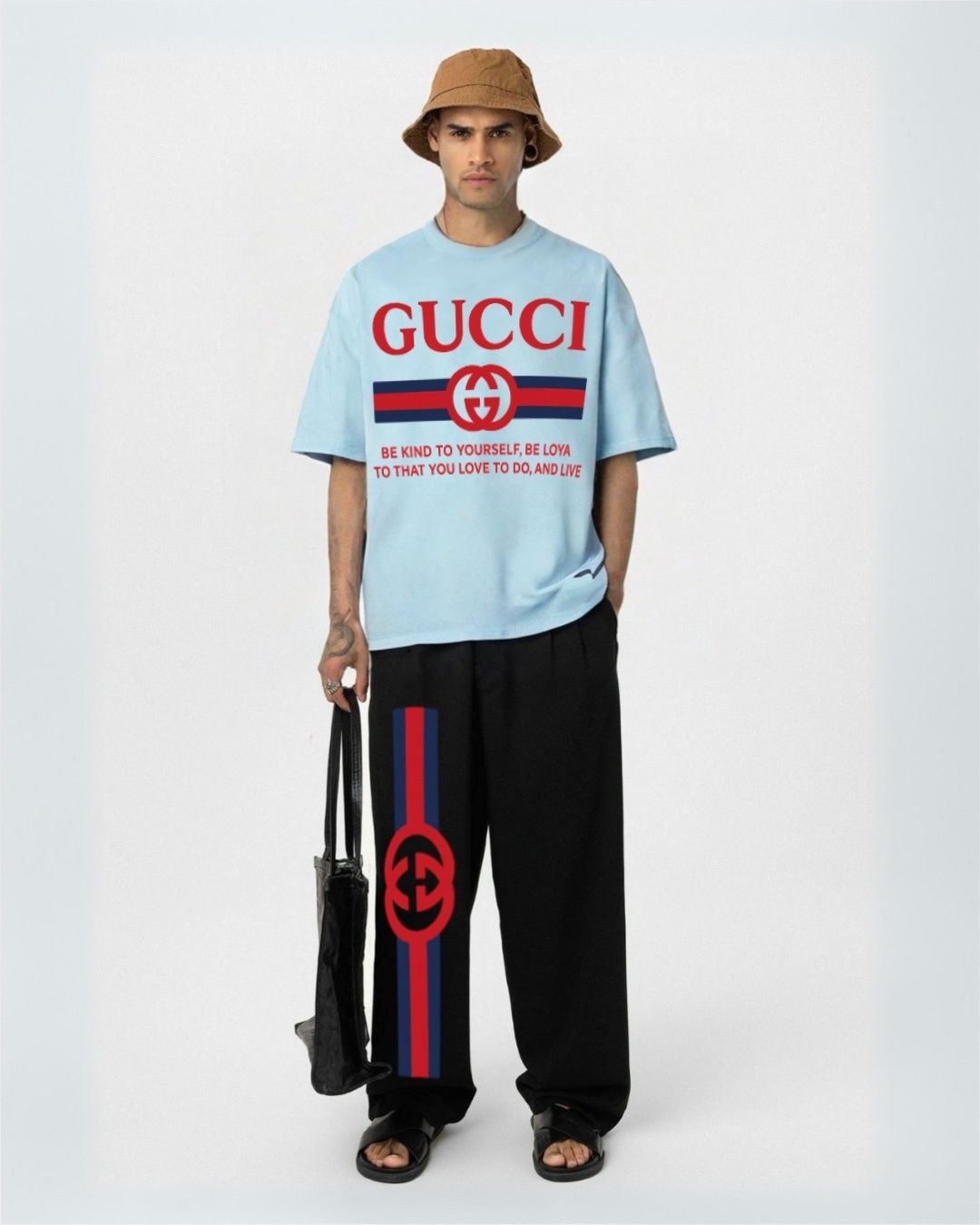 MEN'S GUCCI FLAG CORDS (BLUE AND BLACK)