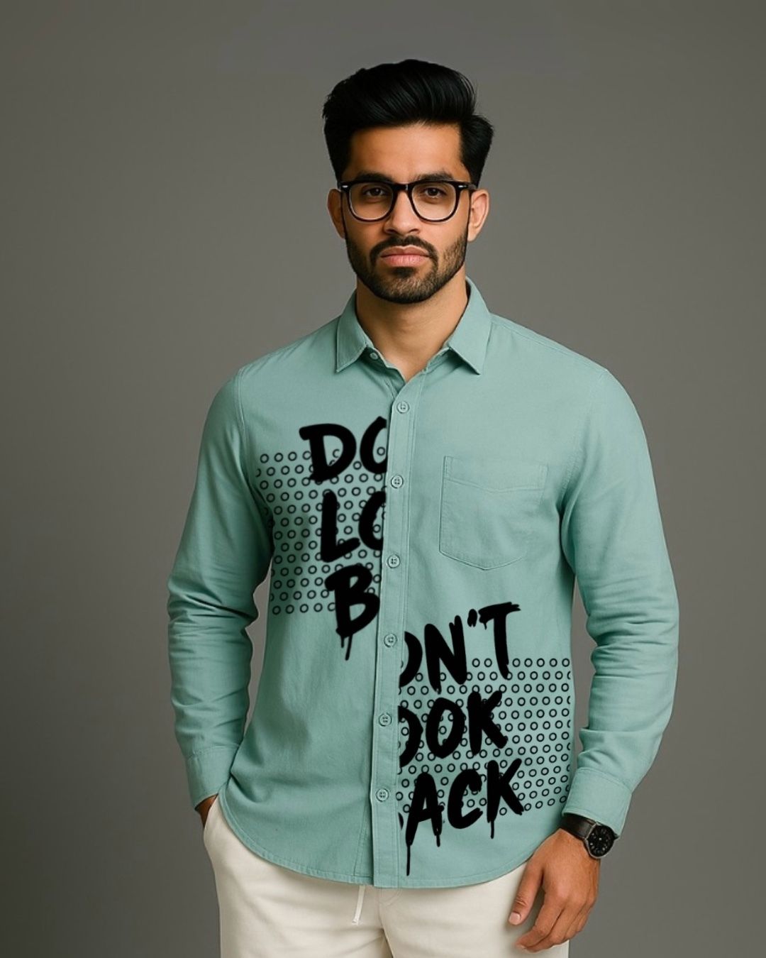 MEN'S LOOK BACKWARD FULL SLEEVE GREEN SHIRT