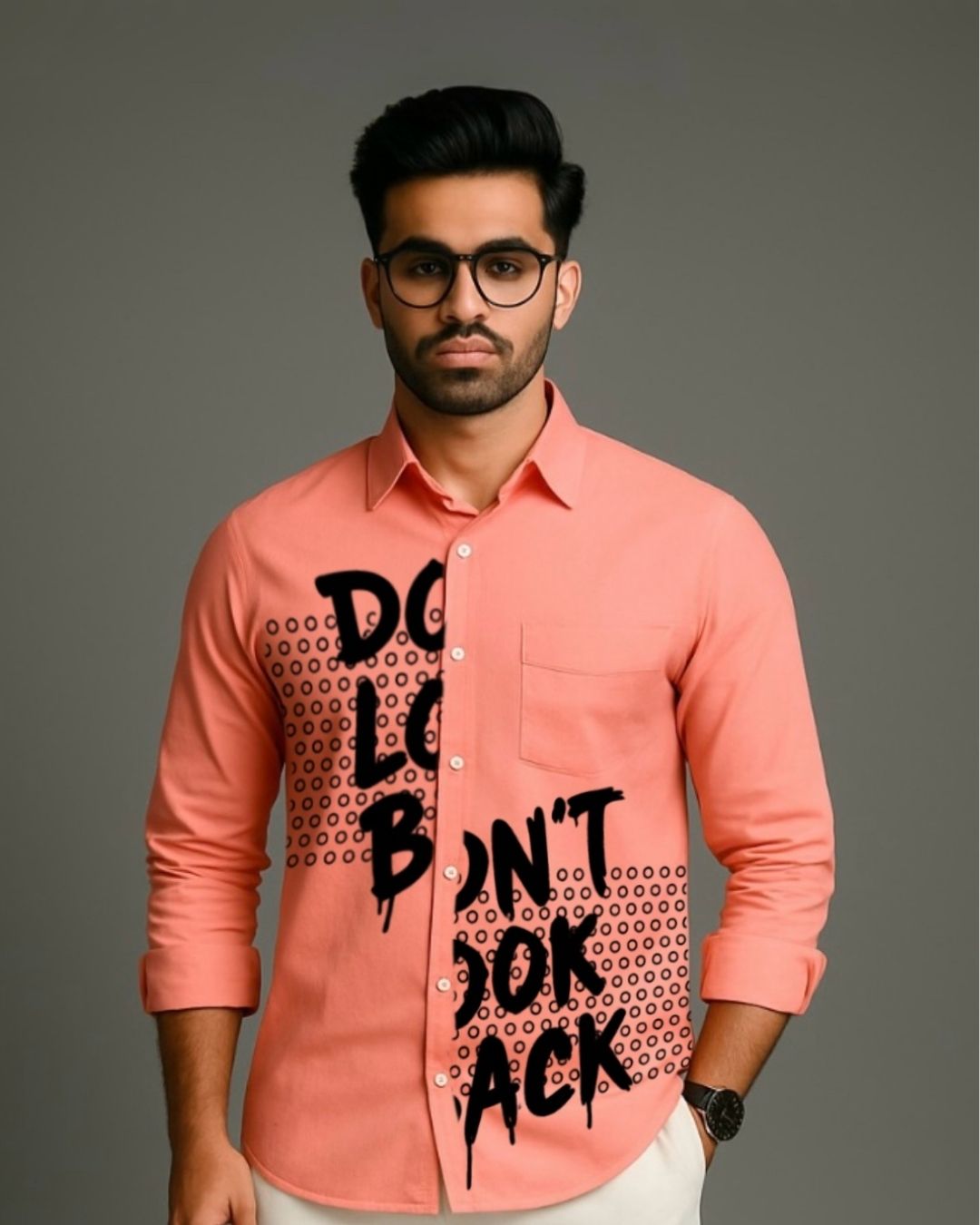 MEN'S LOOK BACKWARD FULL SLEEVE PEACH SHIRT