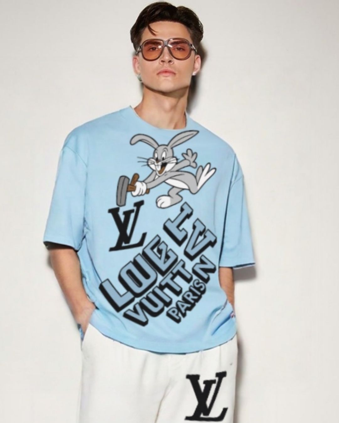 MEN'S LV BUNNY OVERSIZED TSHIRT (BLUE )