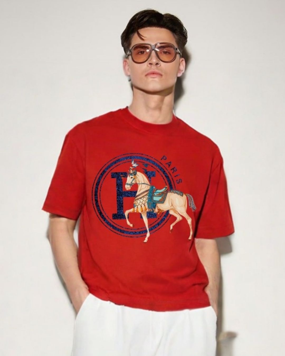 MEN'S PARIS HORSE OVERSIZED TSHIRT (RED)