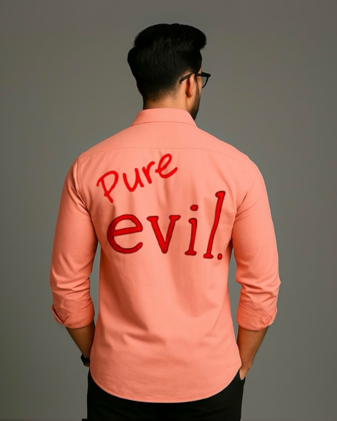 MEN'S PURE EVIL FULL SLEEVE PEACH SHIRT