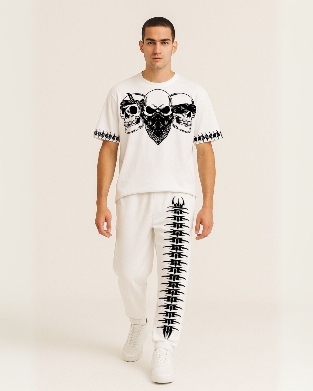 MEN'S SKULL MAFIA CORDS (WHITE AND WHITE)