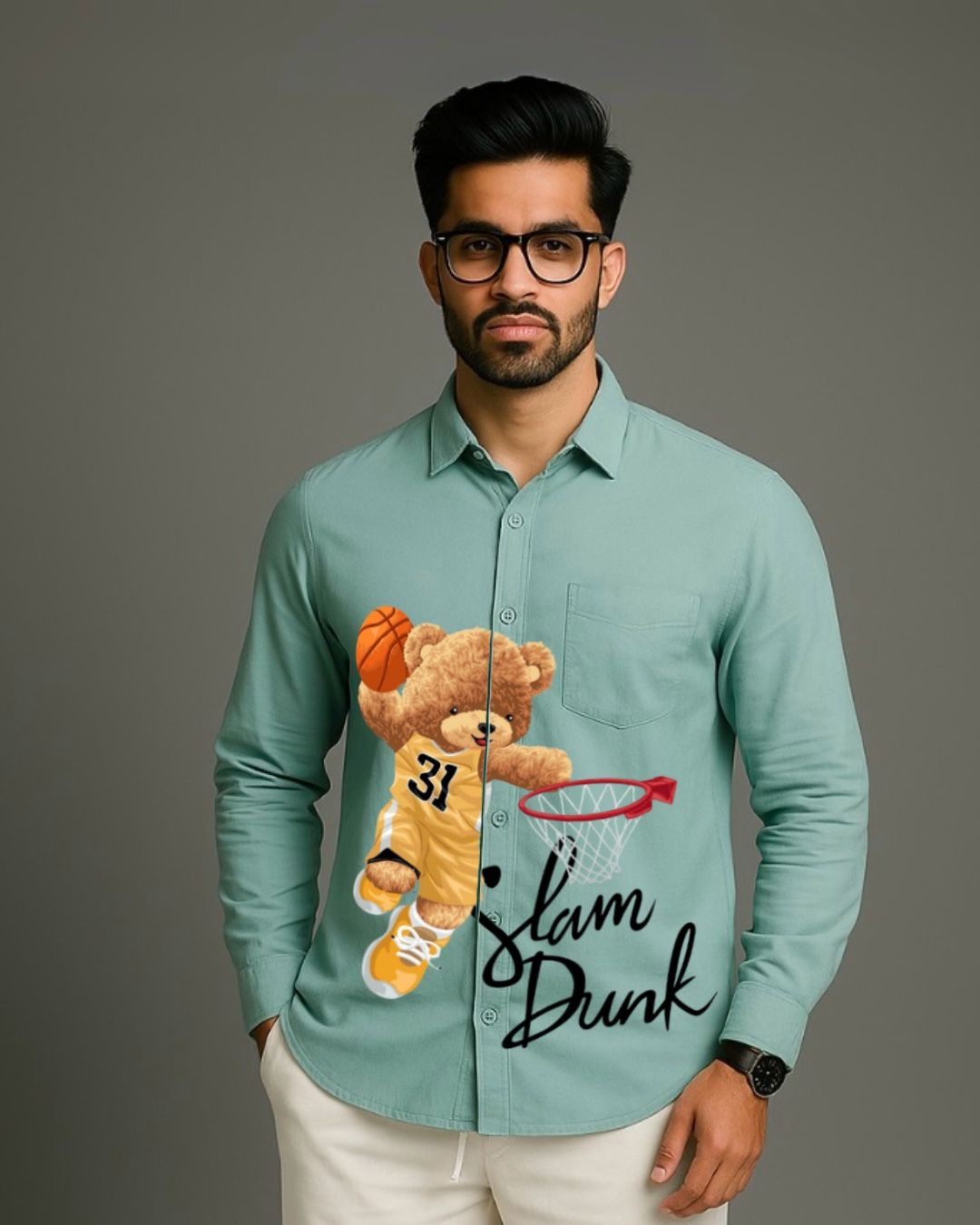 MEN'S SLAM DUNK FULL SLEEVE GREEN SHIRT