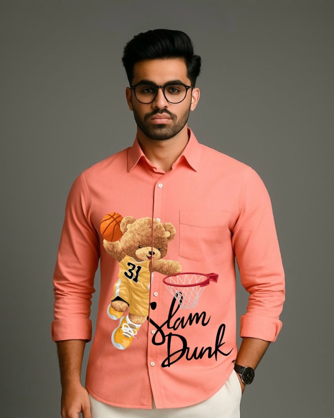MEN'S SLAM DUNK FULL SLEEVE PEACH SHIRT