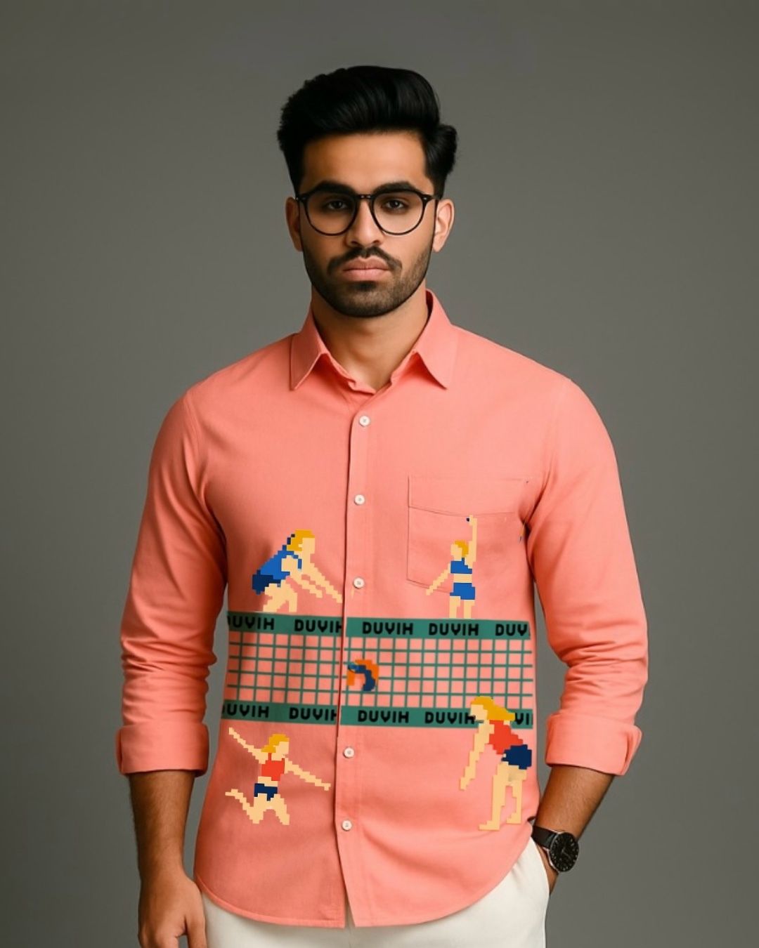 MEN'S SMASH MODE FULL SLEEVE PEACH SHIRT