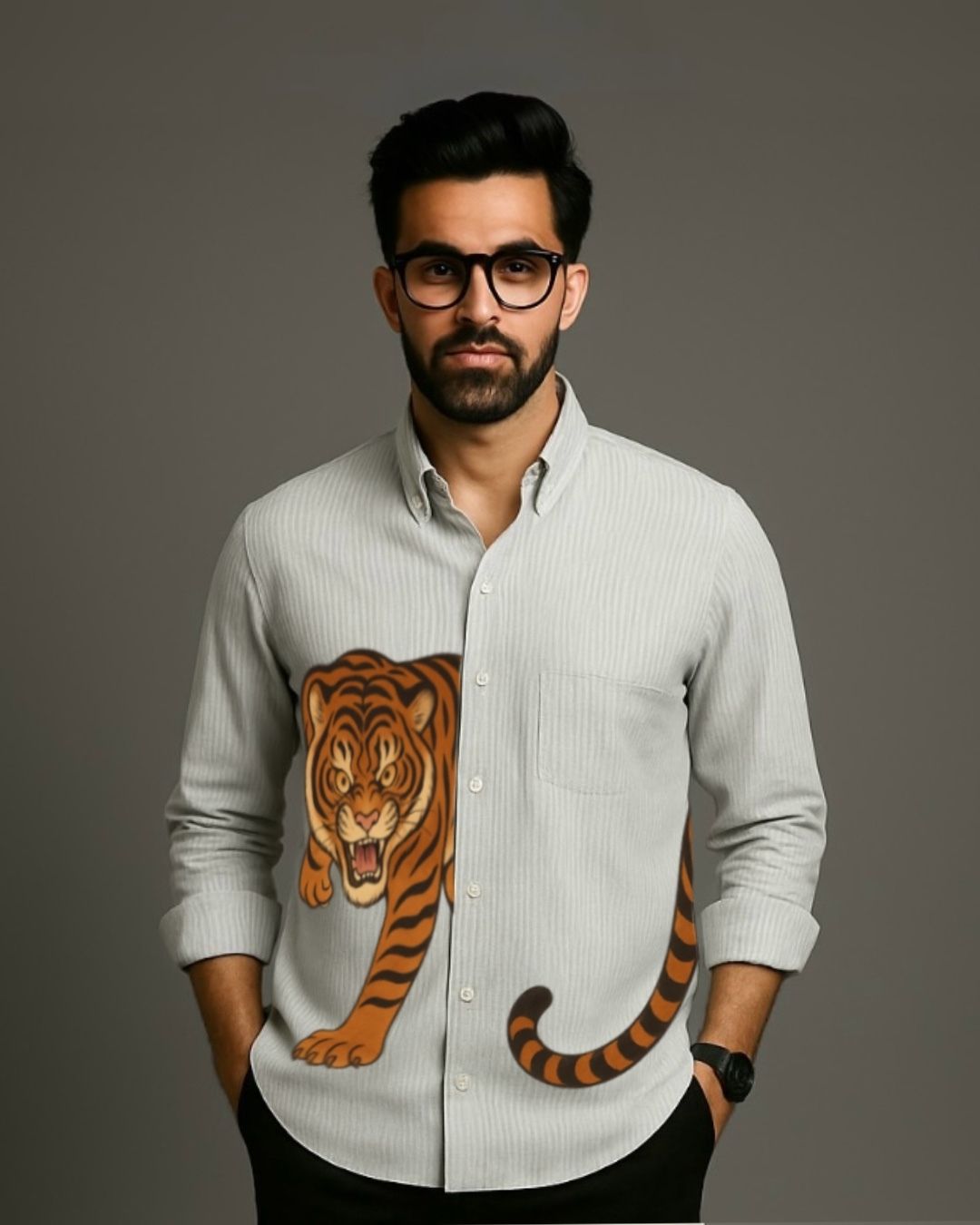 MEN'S TIGER ATTACK FULL SLEEVE STRIPE SHIRT