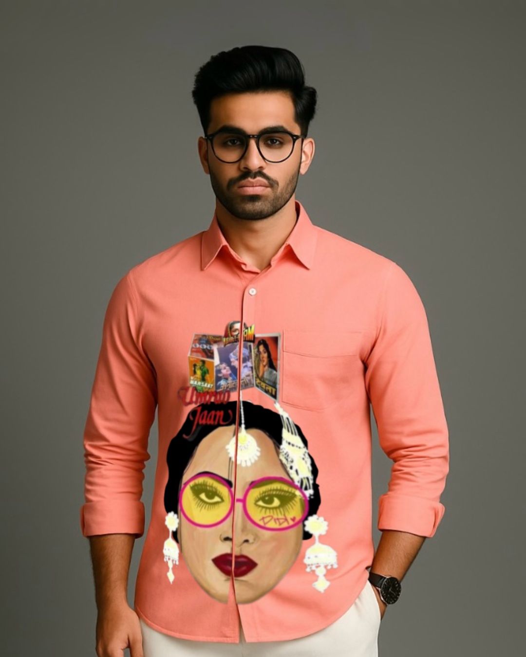 MEN'S UMRAO JAAN FULL SLEEVE PEACH SHIRT