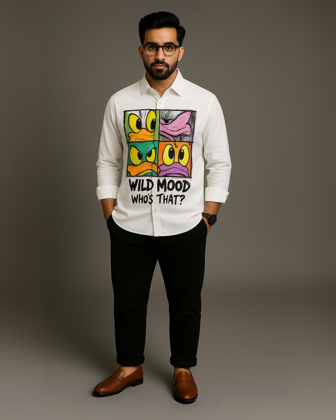 MEN'S WILD MOOD FULL SLEEVE WHITE SHIRT