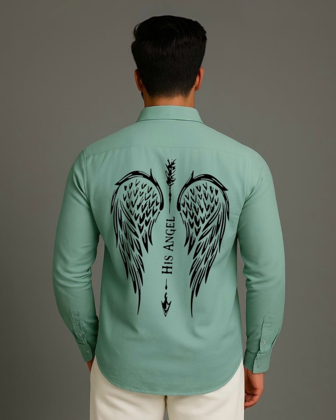 MEN'S ANGEL EYE FULL SLEEVE GREEN SHIRT