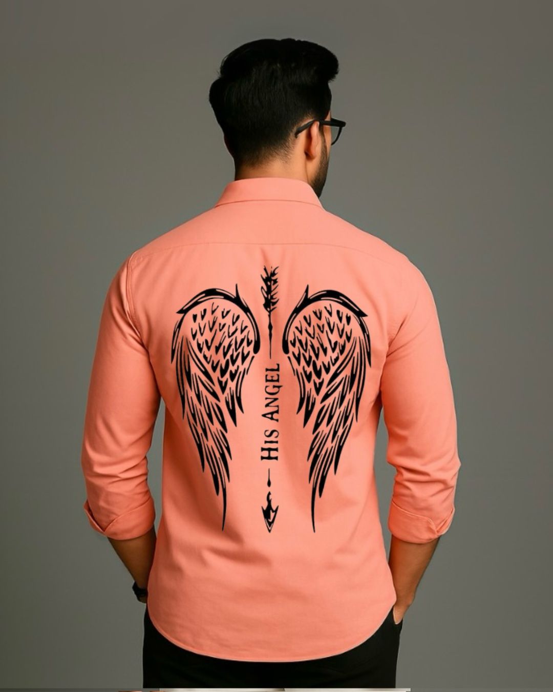 MEN'S ANGEL EYE FULL SLEEVE PEACH SHIRT
