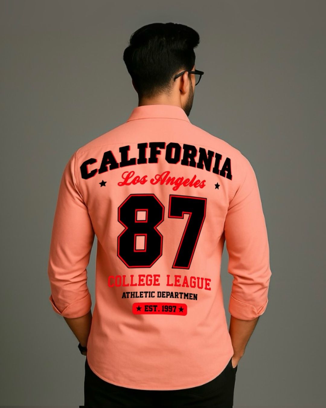 MEN'S COLLEGE LEAGUE FULL SLEEVE PEACH SHIRT