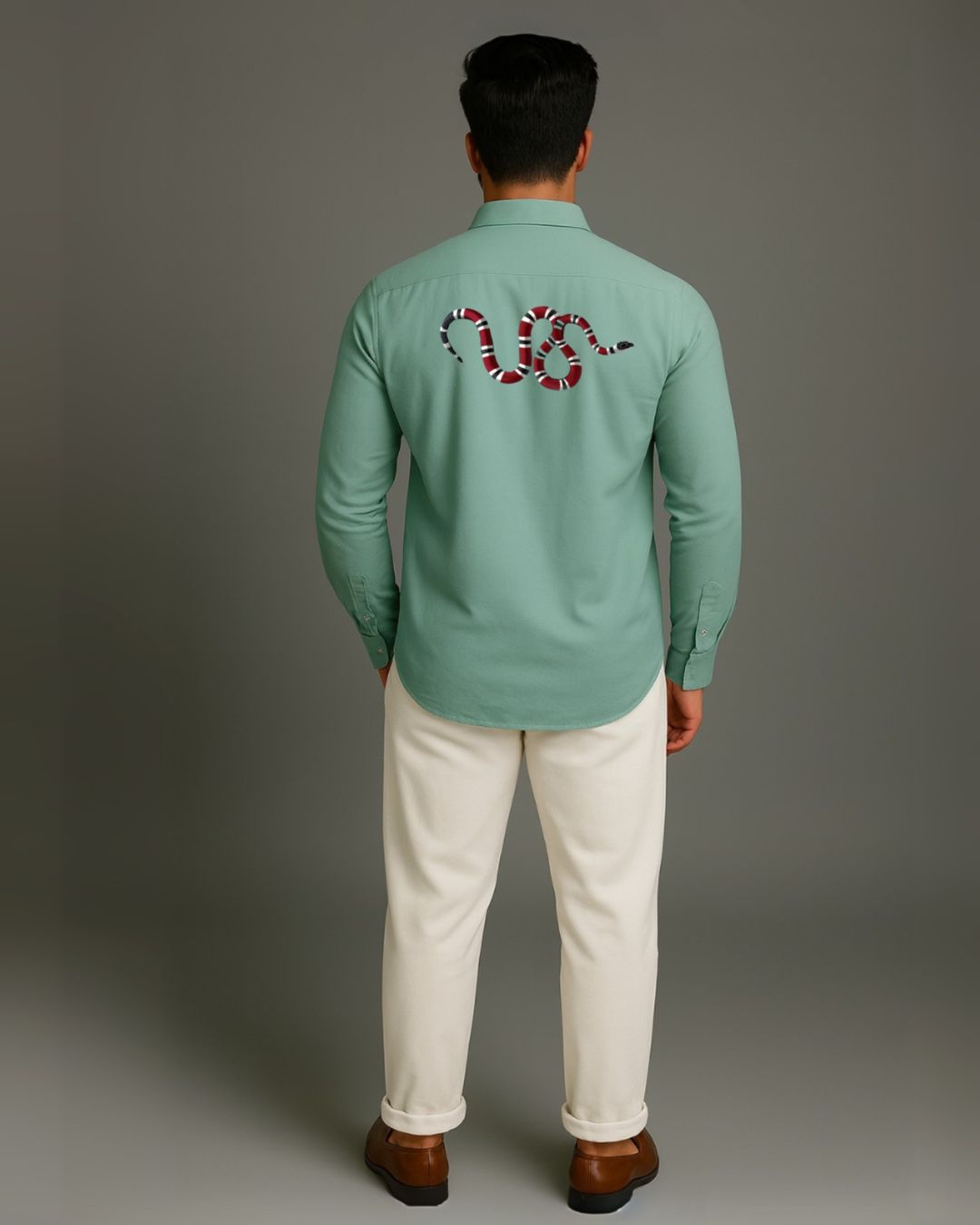 MEN'S GUCCI SNAKE FULL SLEEVE GREEN SHIRT (*)