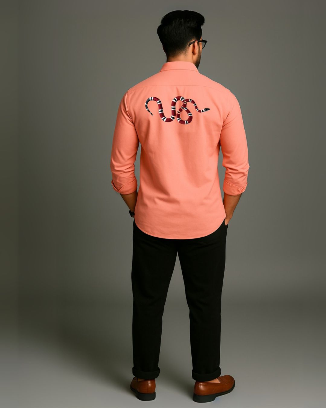 MEN'S GUCCI SNAKE FULL SLEEVE PEACH SHIRT (*)