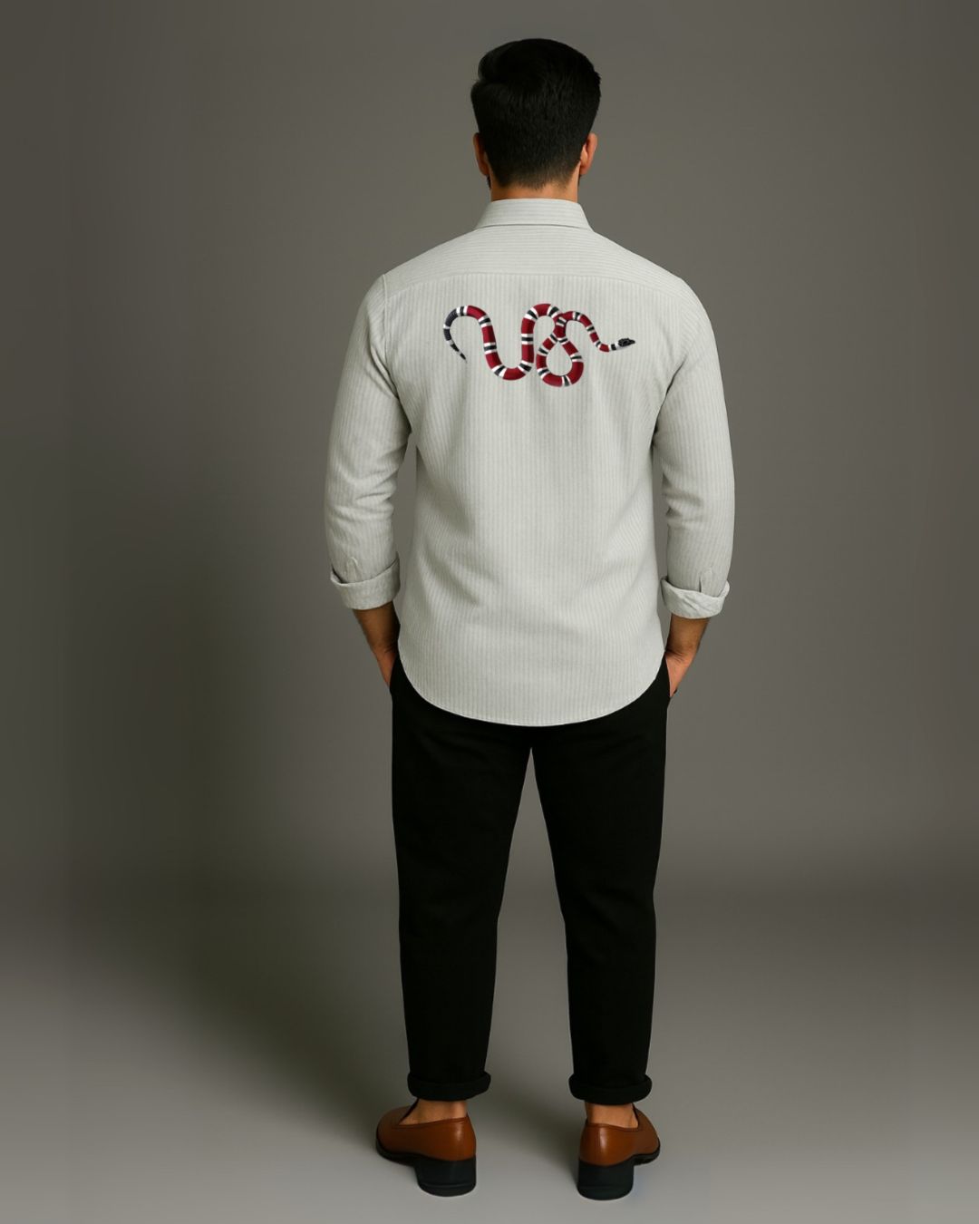 MEN'S GUCCI SNAKE FULL SLEEVE STRIPE SHIRT (*)