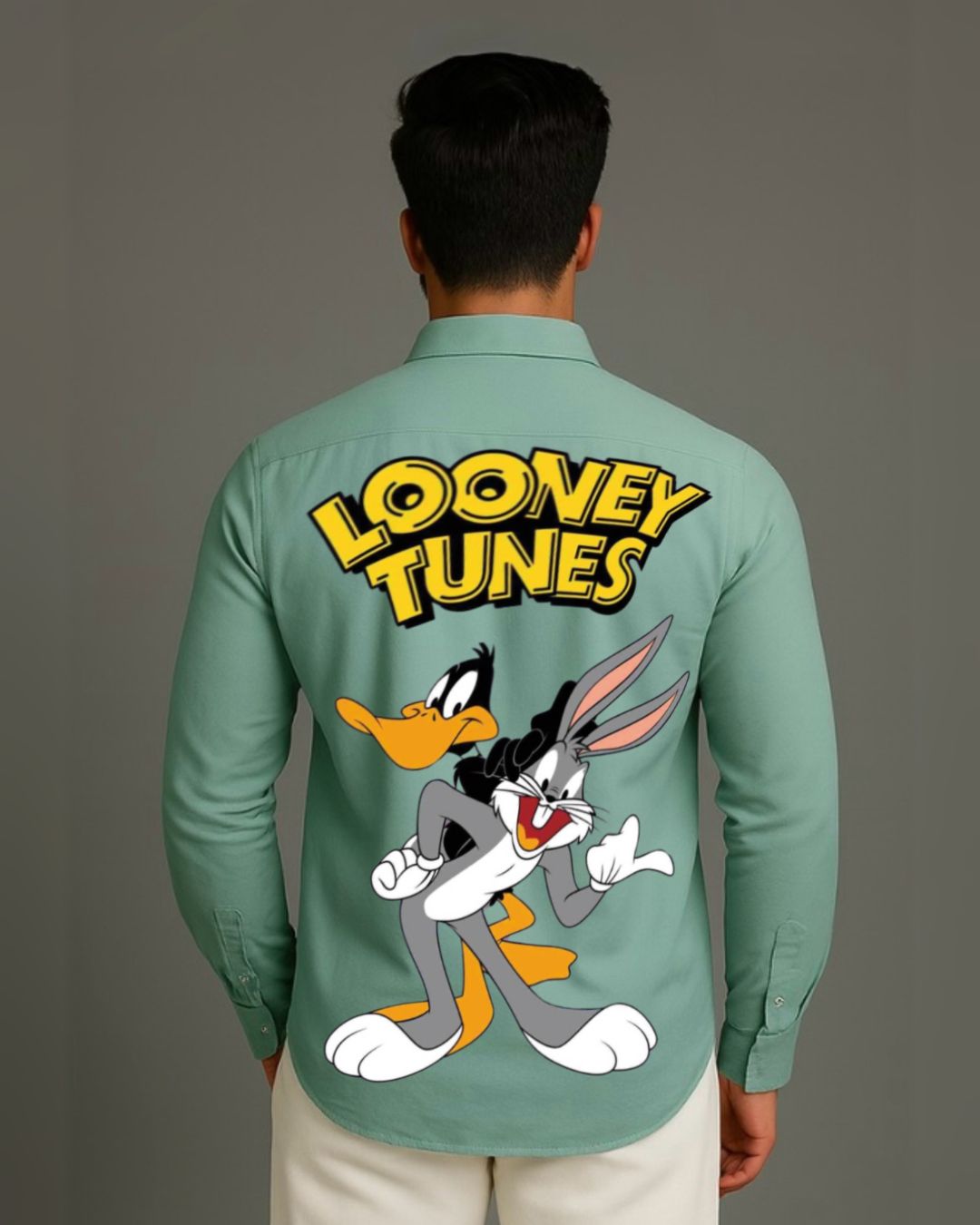 MEN'S LONNEY TUNES FULL SLEEVE GREEN SHIRT(*)