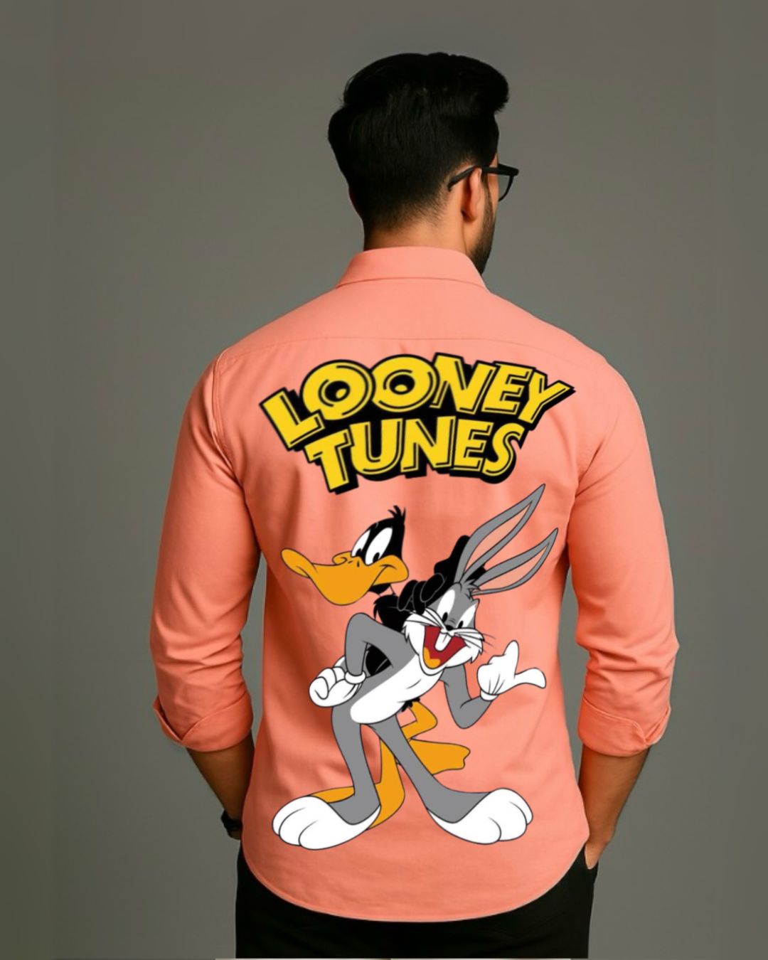 MEN'S LONNEY TUNES FULL SLEEVE PEACH SHIRT (*)