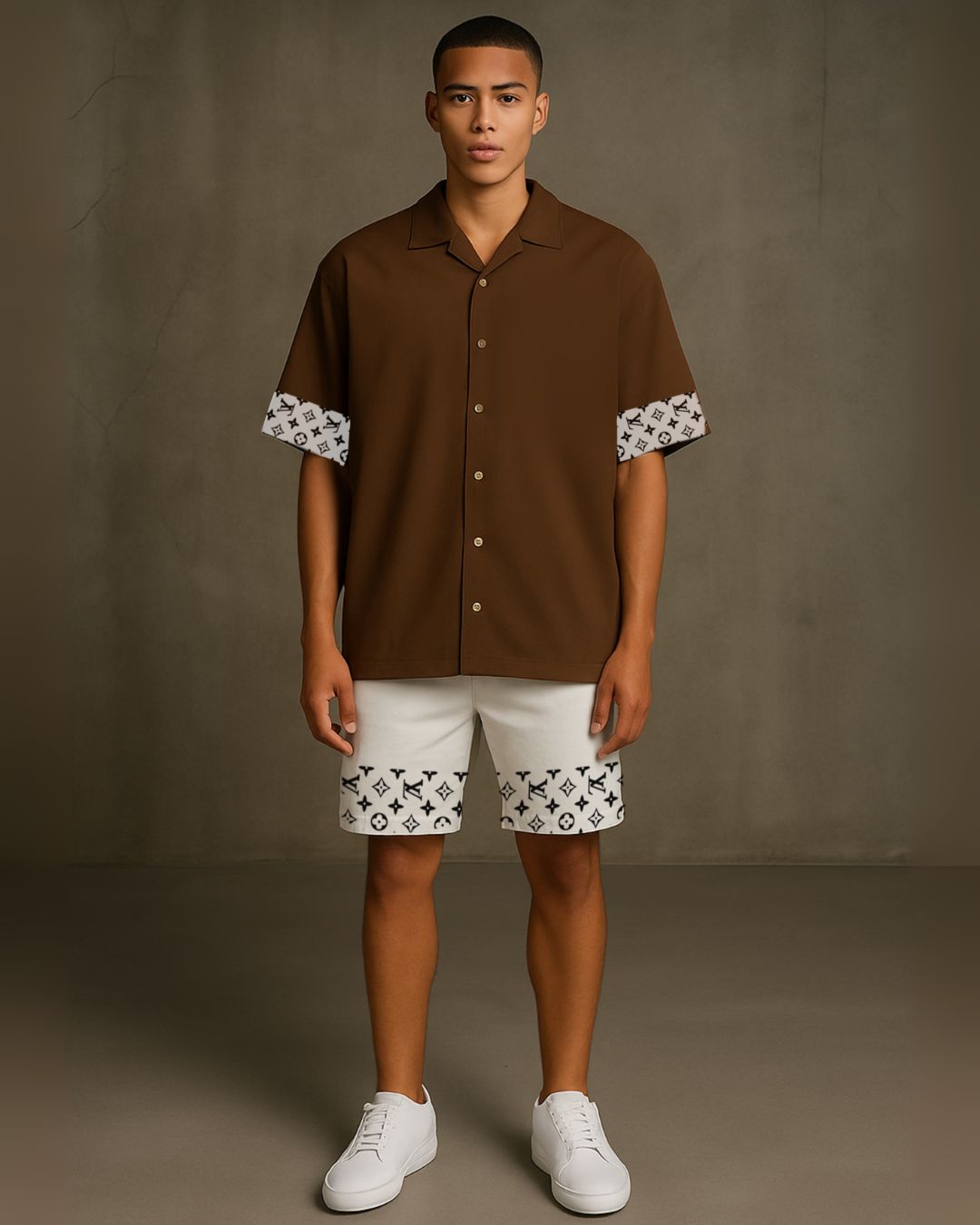 Lv2.0 half sleeve shirt with shorts cordset (moca and white )(*)
