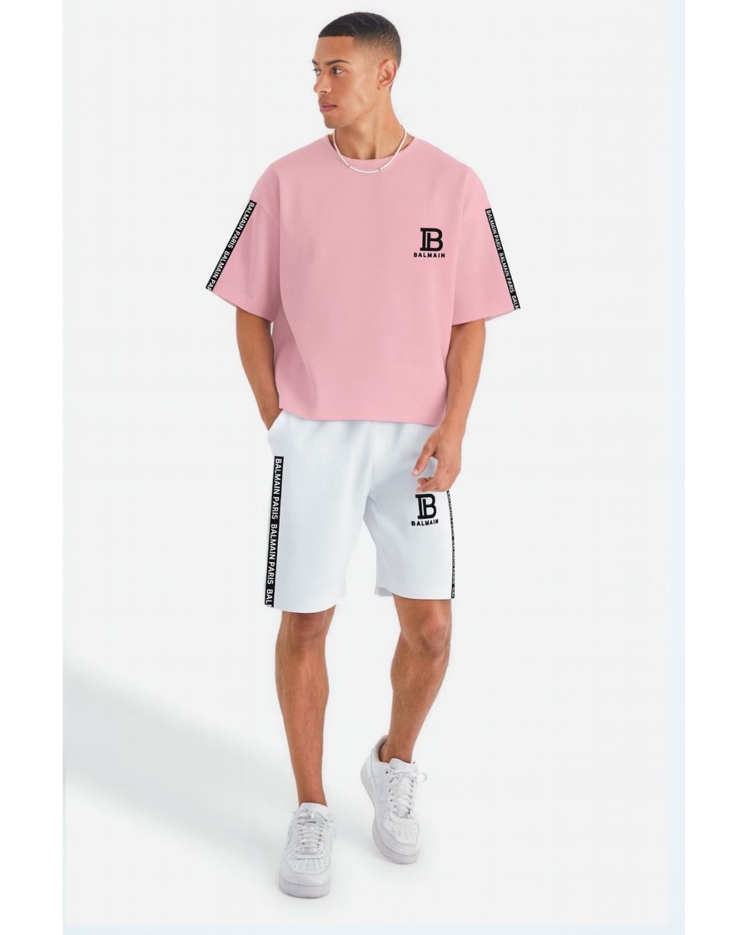 Men Paris Ultrasoft Shorts CordSet (Pink and white)(*)