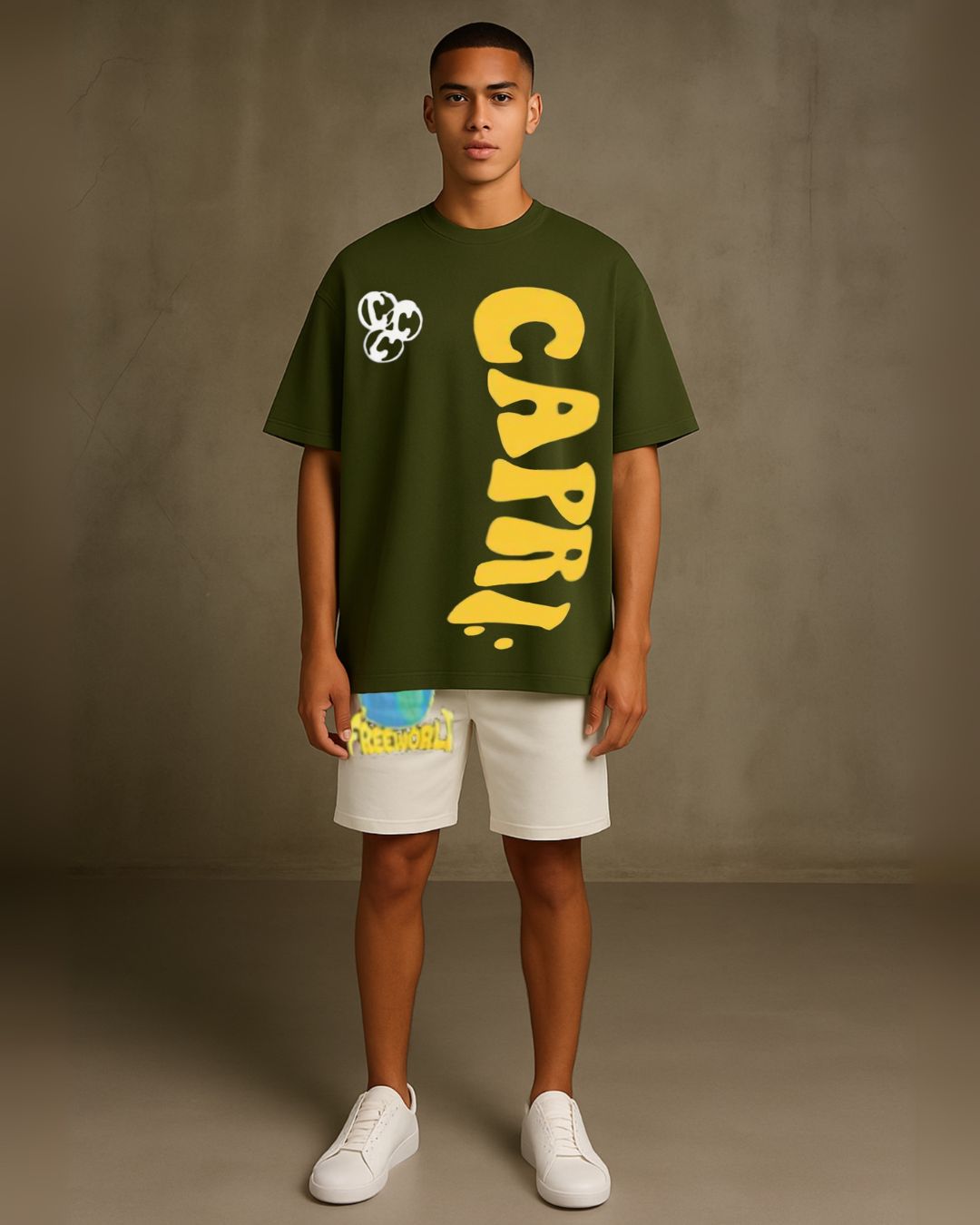 Men crazy Ultrasoft Shorts CordSet (olive and white) (*)