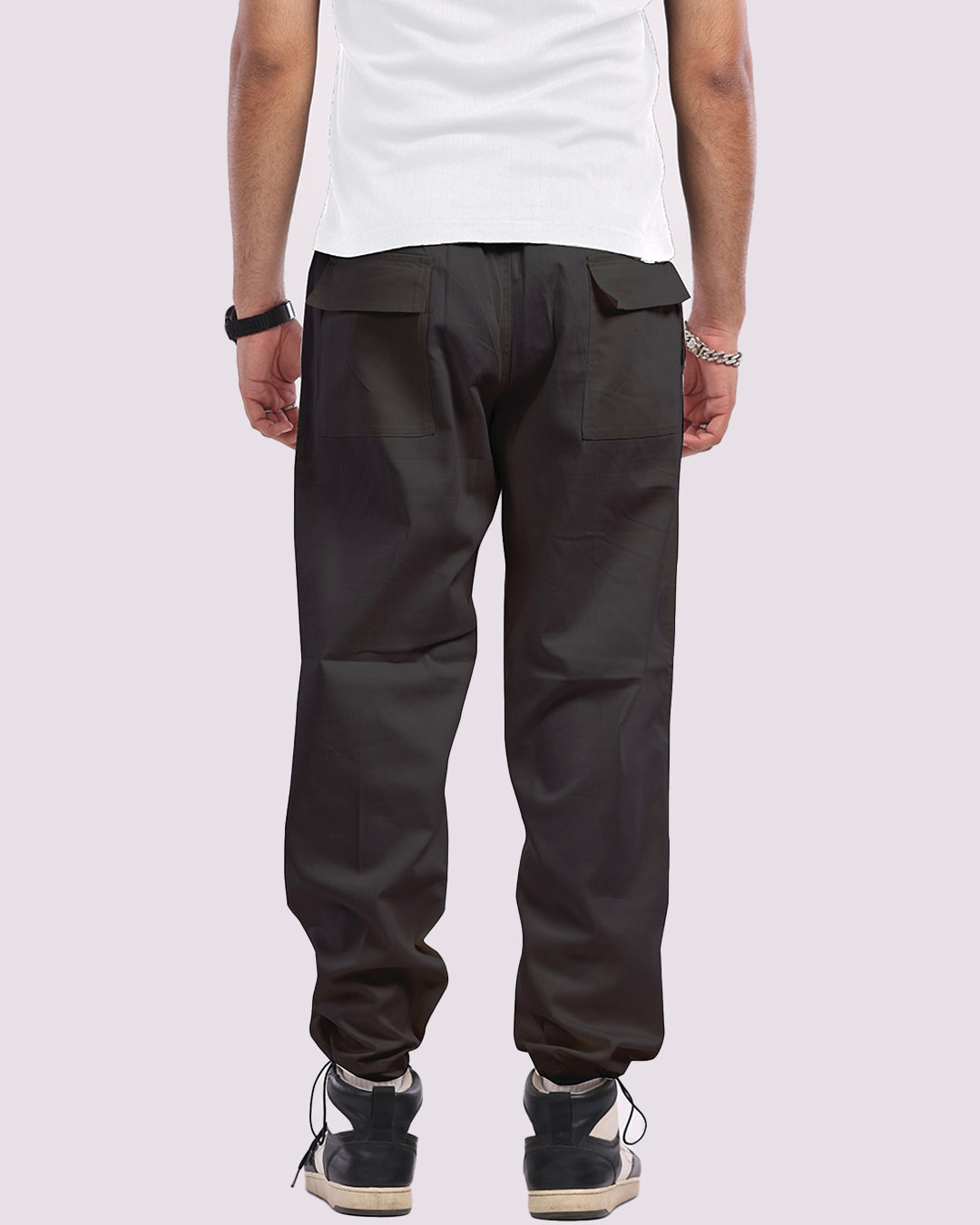 Black Cargo Adjustable Pants with Snoopy Design