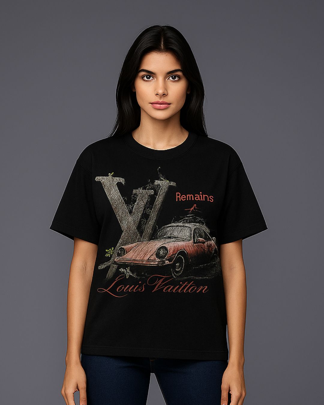 VINTAGE CAR UNISEX EXCLUSIVE OVERSIZED TEE - BLACK