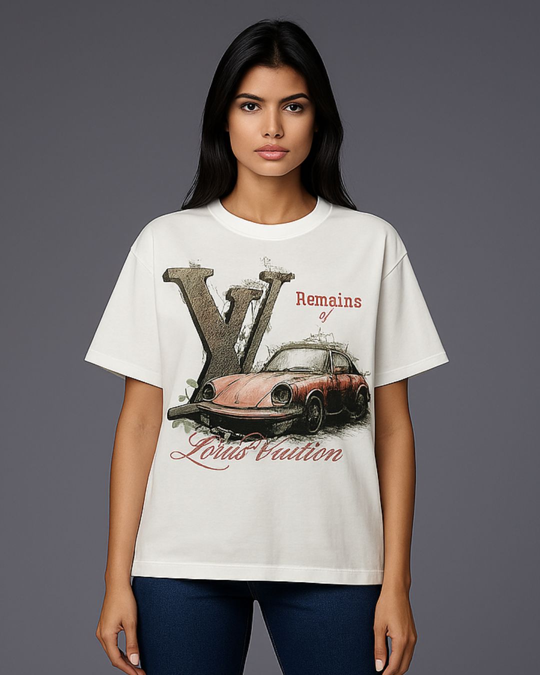 VINTAGE CAR UNISEX EXCLUSIVE OVERSIZED TEE - WHITE