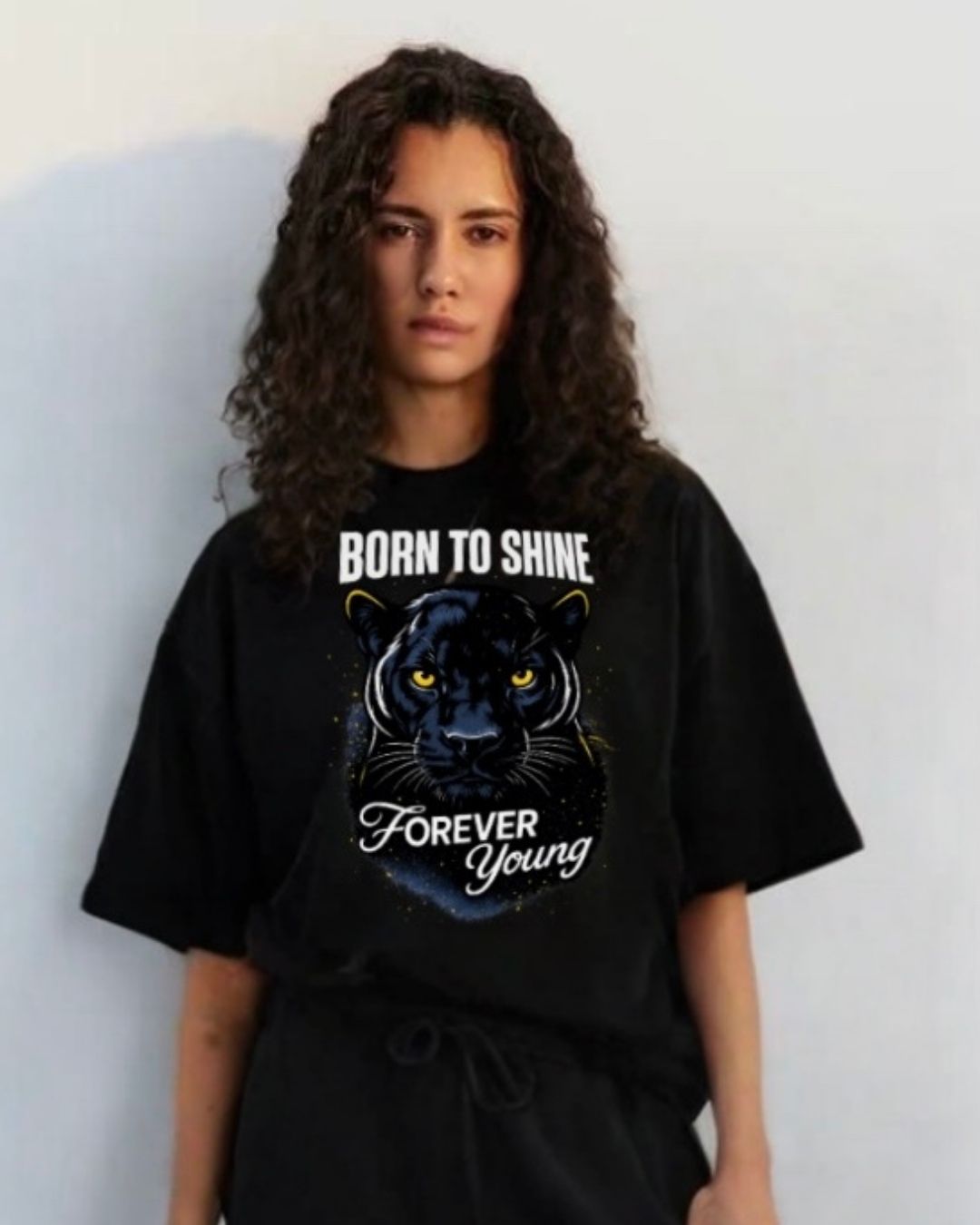 WOMEN'S BORN TO SHINE OVERSIZED TSHIRT (BLACK)