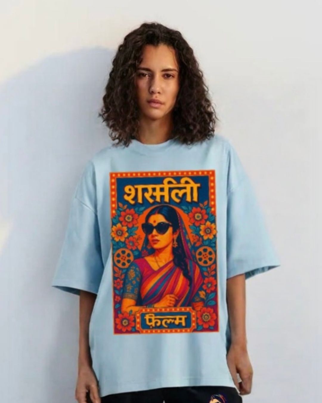 WOMEN'S DESI FILM OVERSIZED TSHIRT (BLUE)