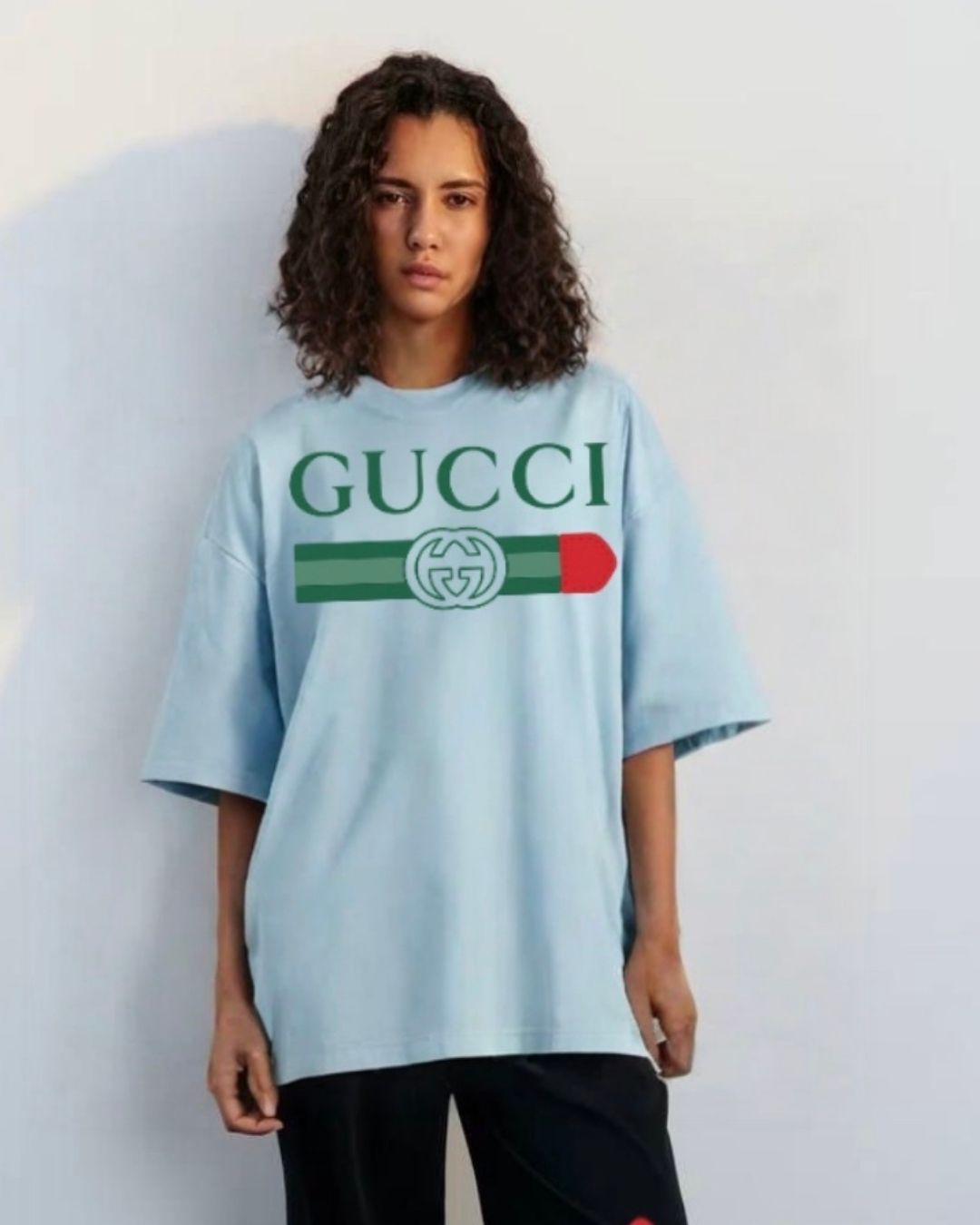 WOMEN'S GG GUCCI OVERSIZED TSHIRT (BLUE)