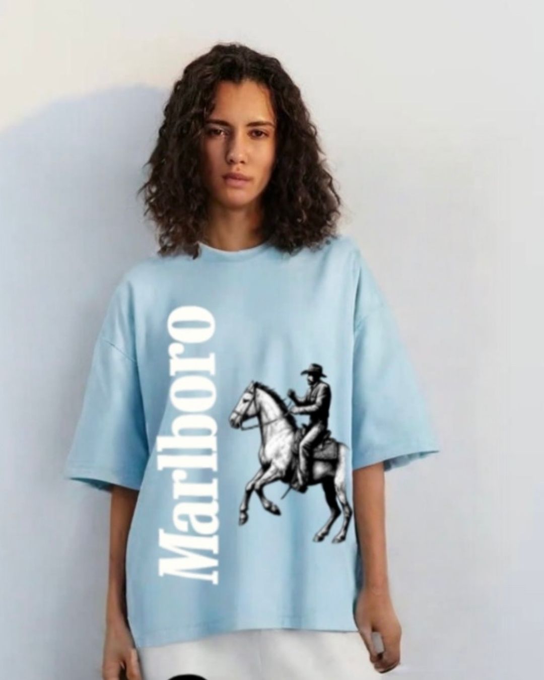 WOMEN'S HORSE MB OVERSIZED TSHIRT (BLUE)