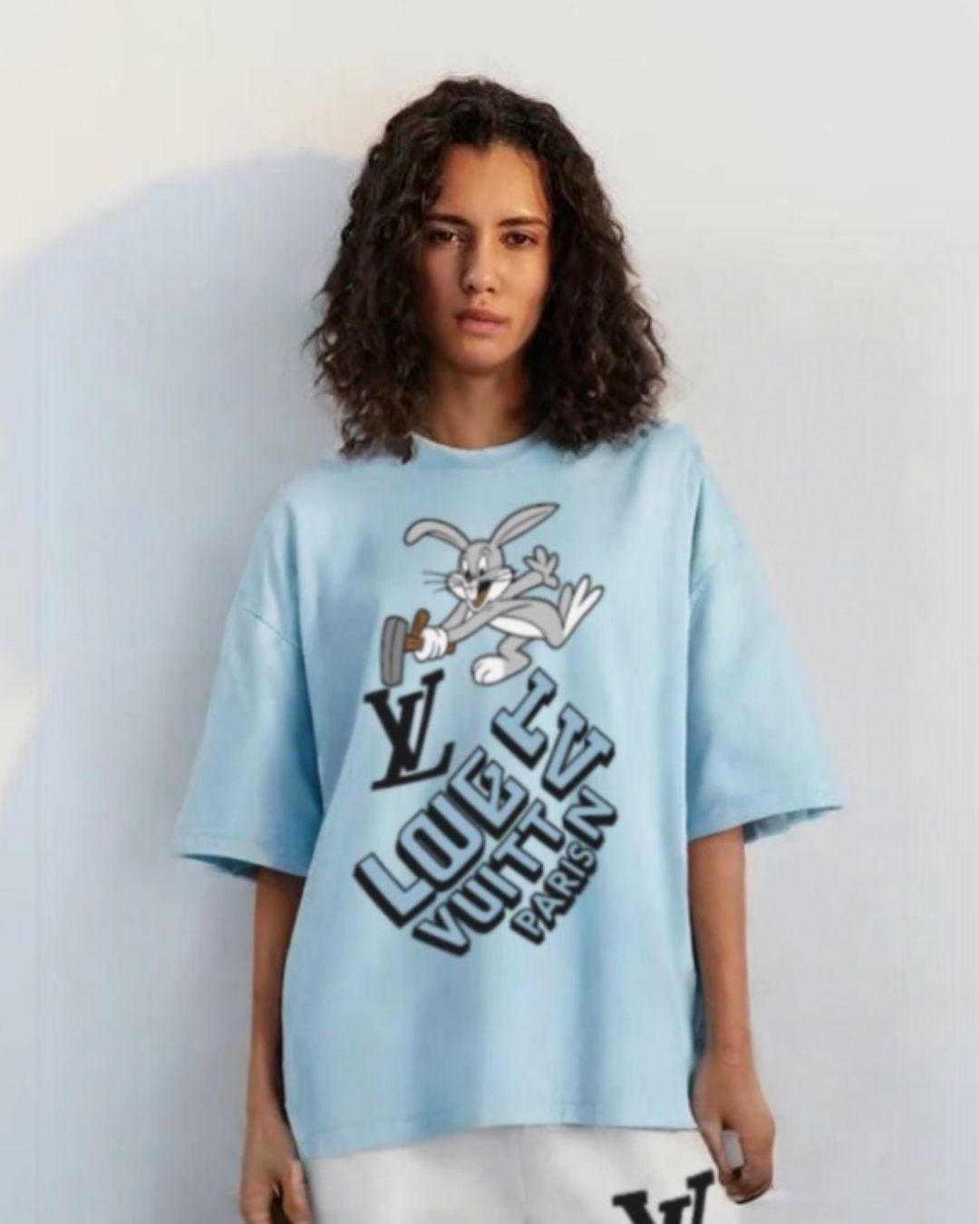 WOMEN'S LV BUNNY OVERSIZED TSHIRT (BLUE)