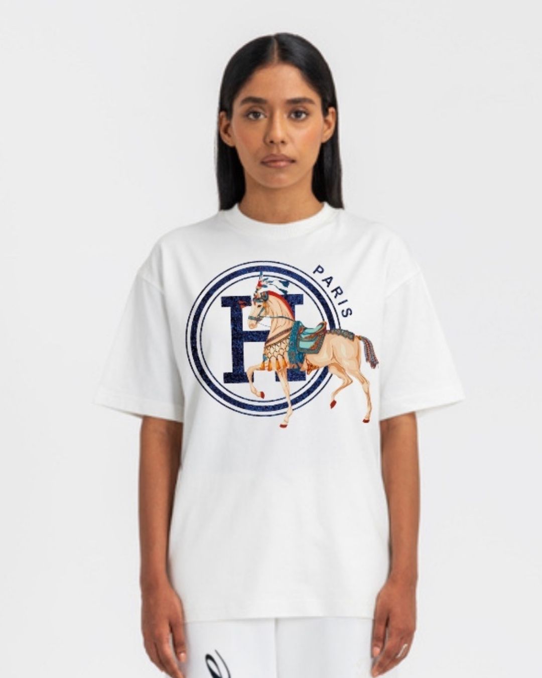 WOMEN'S PARIS HORSE OVERSIZED TSHIRT (WHITE)