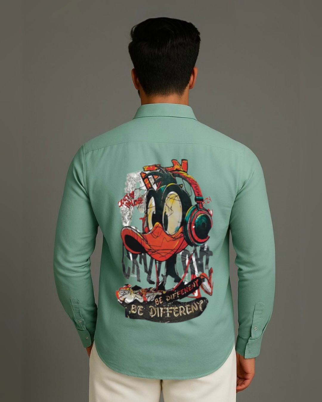 MEN'S ITS CRAZY LOVE DUCK FULL SLEEVE GREEN SHIRT (*)