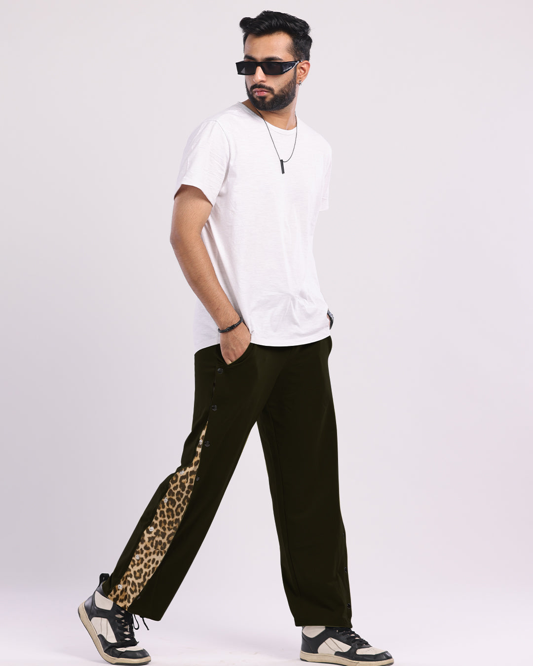 Men's Black Cotton Snap Buttons Pants