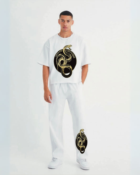 Men's A/X Golden Snake Oversized Co-ord Set White and White
