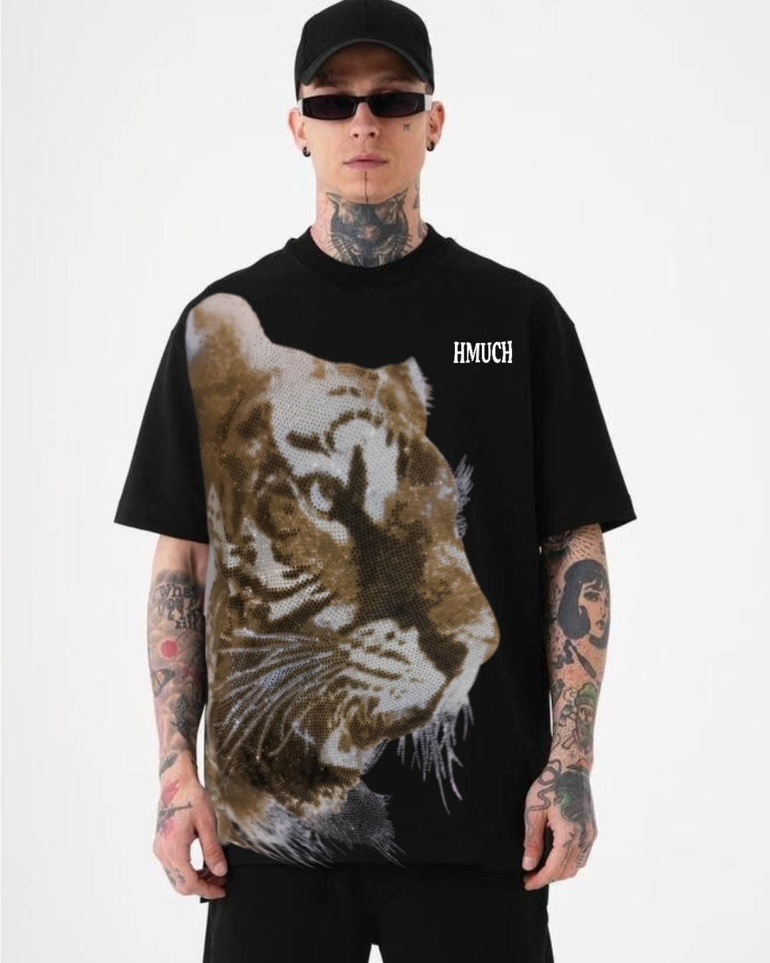 Hmuch Tiger Unisex Exclusive Oversized Tee - Black